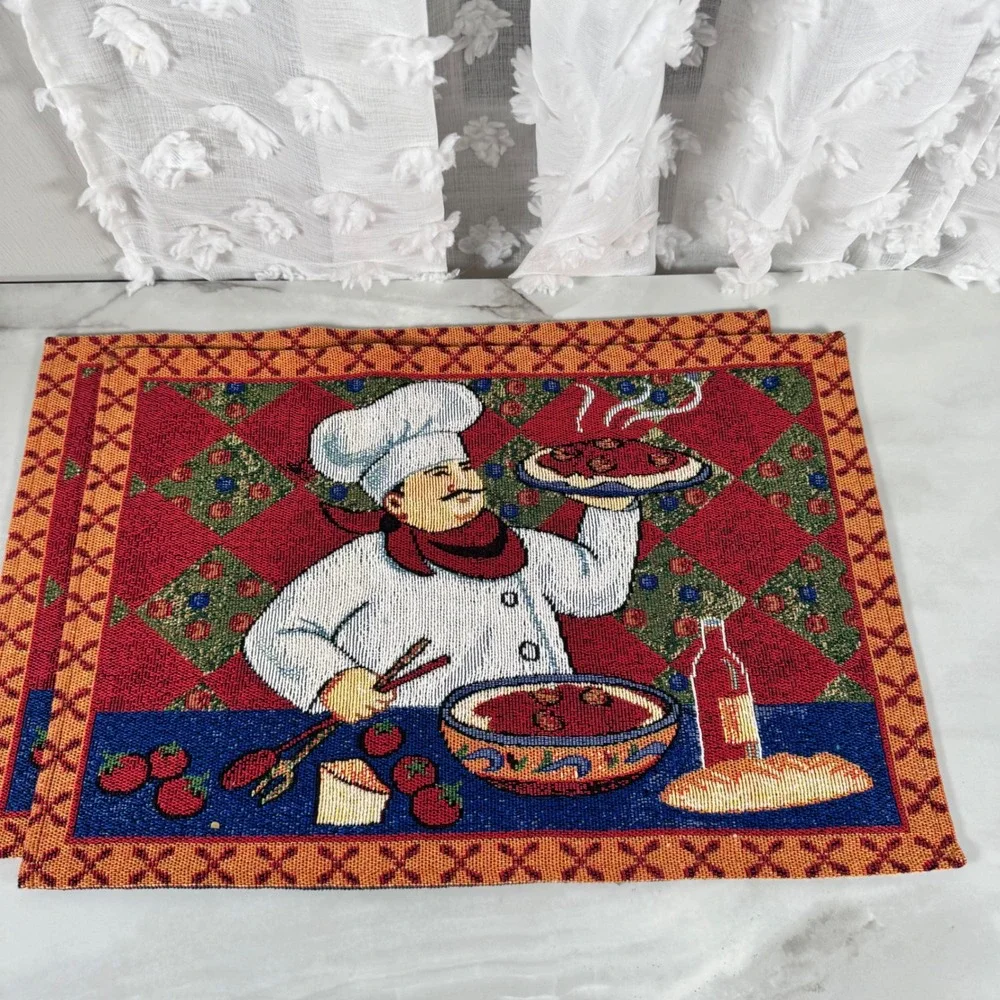 Set of 4 Tapestry Placemats Italian Pasta Chef Spaghetti & Meatballs 18.5